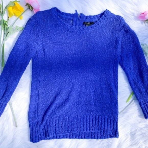 H&M Royal Blue Knit Zip Sweater Size Small Knitted - Picture 1 of 7